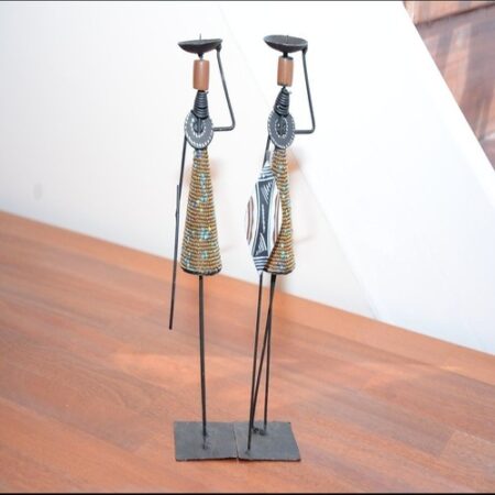 Aluminum candle holder African pair