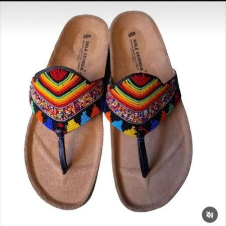 heavy beaded beach sandals multi color rainbow