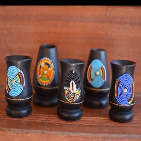 Handcrafted Wooden Toothpick Holder with Beaded Decorative Patterns