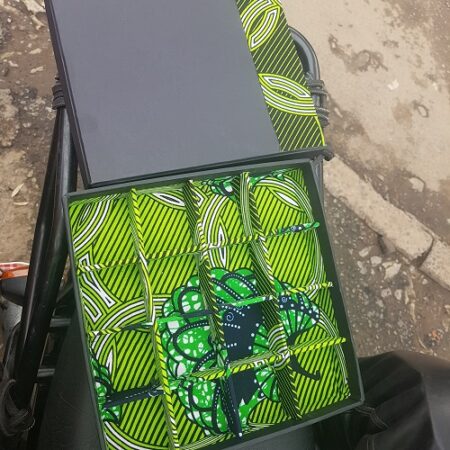 Kitenge Ankara Gift Box(Wholesale) with Striped Design(Green) & Interior Compartments – Perfect for Gifting
