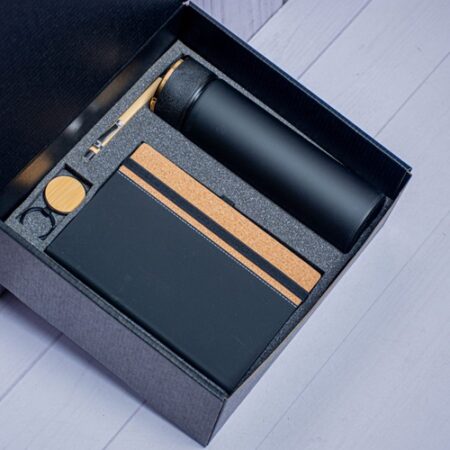 Thermos Flask & Wooden Side Note Book Gift Set with Key Holder & Wooden Pen