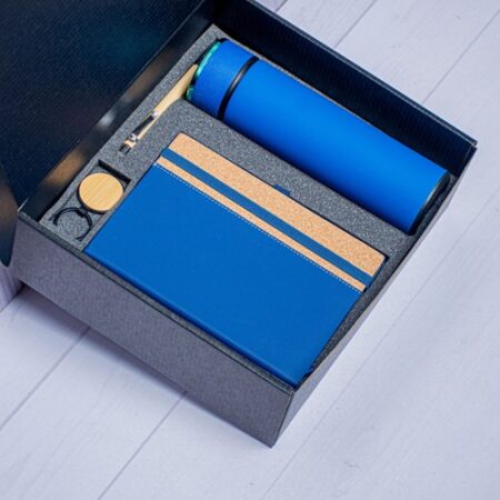 Thermos Flask & Wooden Side Note Book Gift Set with Key Holder & Wooden Pen