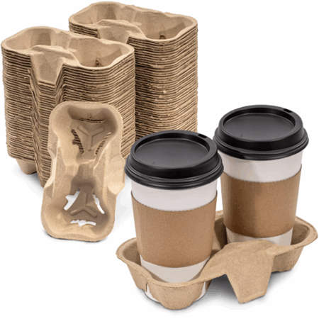 2-Cup Paper Pulp Tray – Eco-Friendly Drink Carrier for Coffee & Beverages