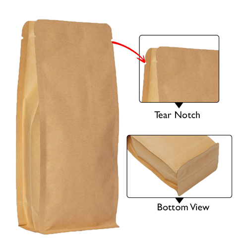 500g Kraft Brown Flat Bottom Pouch – With Pocket Zipper & Degassing Valve