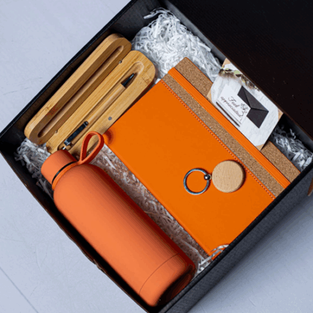 Bamboo Gift Set – Wooden Side Slim Bottle, Pen & Key Holder